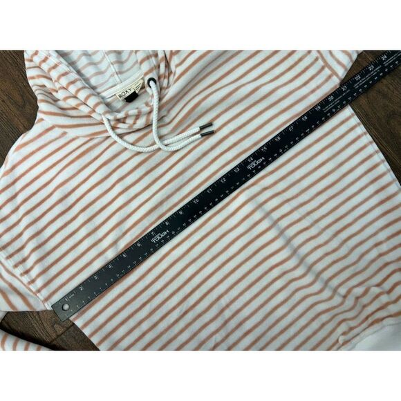 ROXY WOMENS PEACH WHITE STRIPED XS VELOUR PULLOVER HOODIE HOODED SOFT SWEATSHIRT - Picture 10 of 11